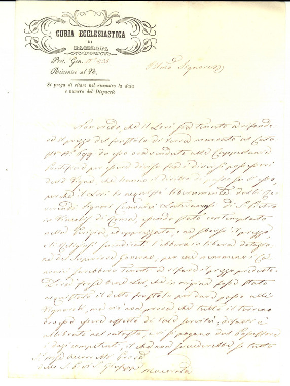 1856 MACERATA Giovanni BORGIANELLI SPINA su servitù terreno di religiosi