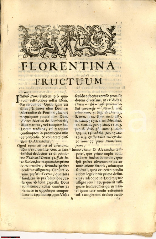 1708 FIRENZE Bernardo GUIDARIGHI interessi dote FORTINI