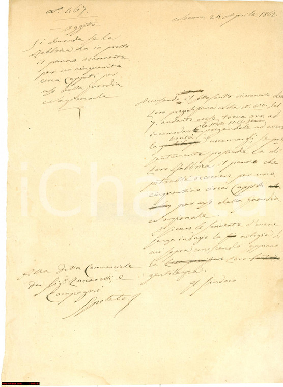 1862 NOCERA UMBRA (PG) Cappotti per Guardia Nazionale