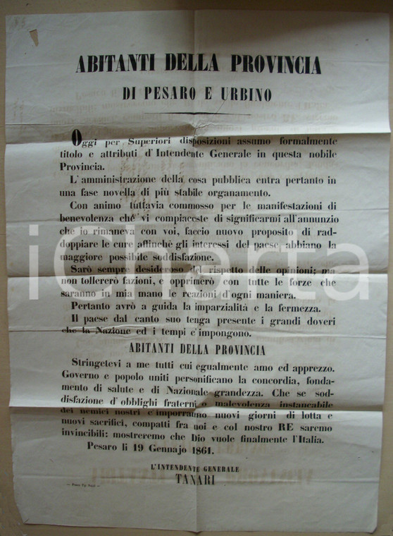 1861 PESARO Luigi TANARI Intendente Generale del REGNO