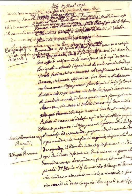 1792 AREZZO Accuse a Giuseppe SCORTECCI e Camillo ALBERGOTTI per danni