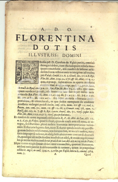 1681 FIRENZE Lite per restituzione dote Maria Caterina degli UGHI