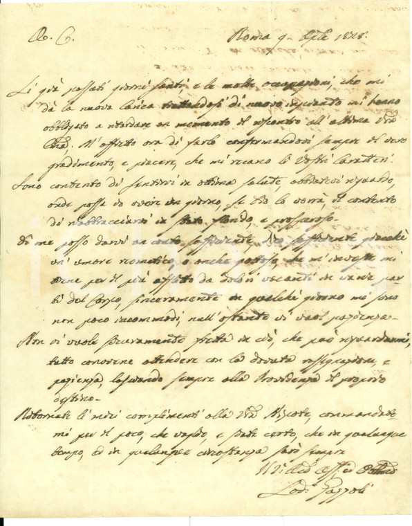 1828 ROMA Monsignor Lodovico GAZZOLI tra nuovi incarichi e reumatismi *AUTOGRAFO