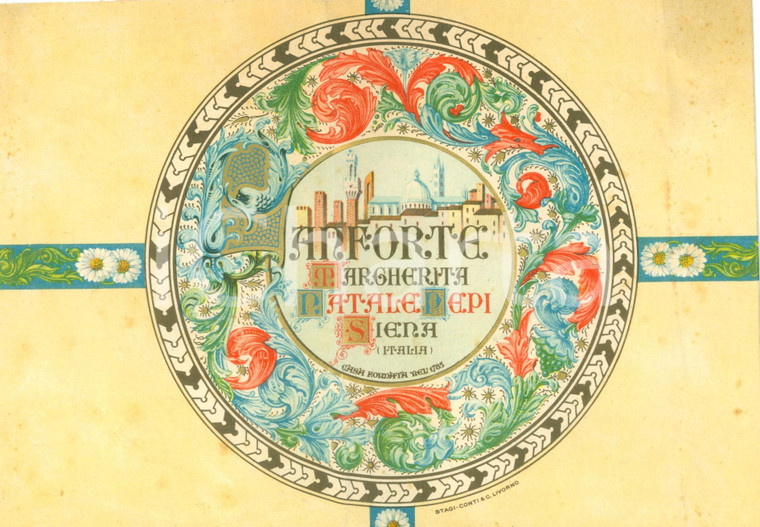 1938 SIENA Panforte Margherita di NATALE PEPI Carta da confezioni ILLUSTRATA