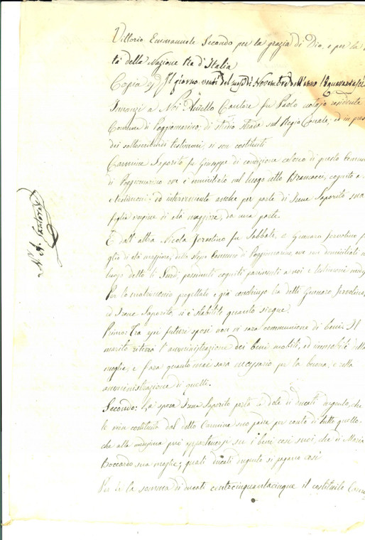 1846 POGGIOMARINO (NA) Contratto nuziale tra Gennaro JERVOLINO e Irene SAPORITO