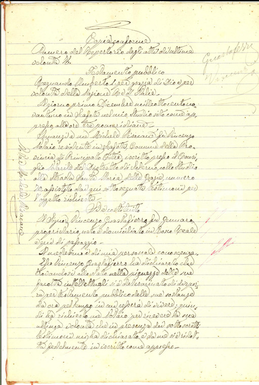 1891 BOSCOREALE (NA) Testamento Vincenzo GUASTAFIERRO pro figli e moglie Carmela