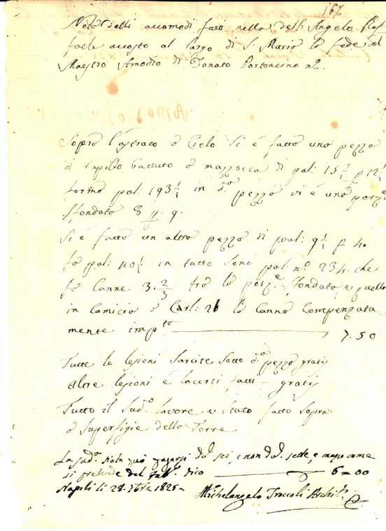 1825 NAPOLI Conto manovale Amodio DI DONATO *Autografo Michelangelo TROCCOLI