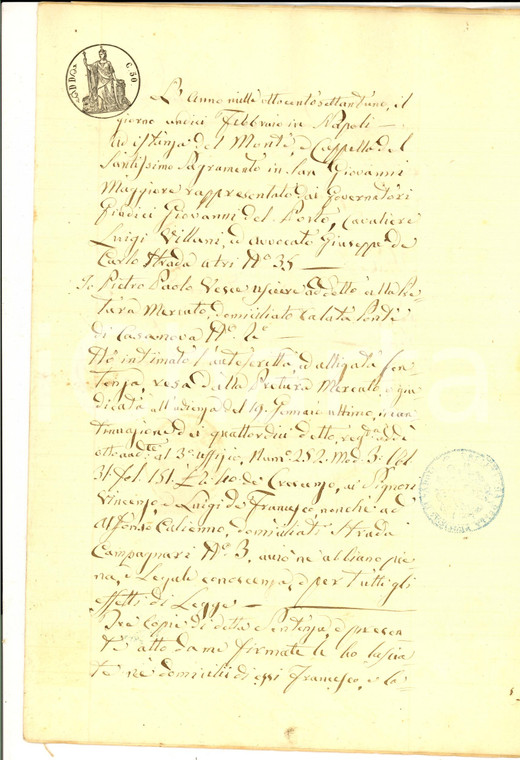 1871 NAPOLI Notifica condanna Alfonso CALIENNO E Vincenzo e Luigi DE FRANCESCO