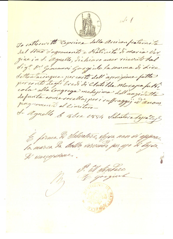 1884 SANT'AGNELLO (NA) Spese per il funerale di Clotilde MARESCA *Manoscritto