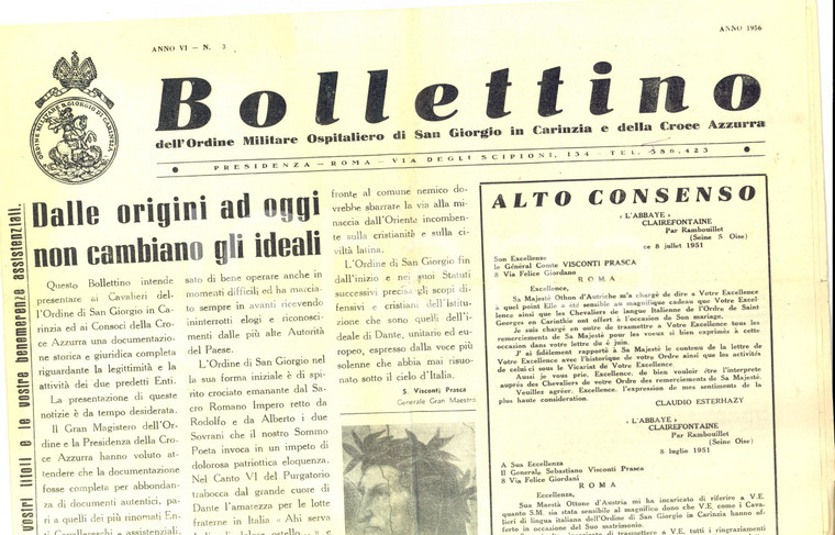 1956 ROMA Bollettino dell'Ordine di SAN GIORGIO IN CARINZIA *Anno VI n° 3