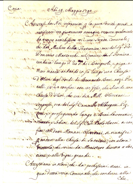 1790 SANTA FIRMINA (AR) Paolo BACCI colpevole di dannosa occupazione stradale