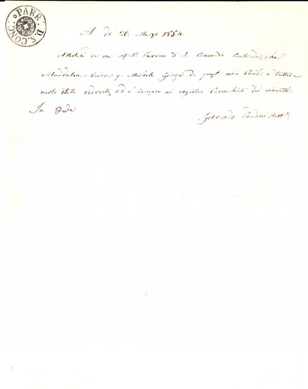 1854 LUCCA Parrocchia S. CONCORDIO IN CONTRADA Certificato vita Maddalena GIORGI