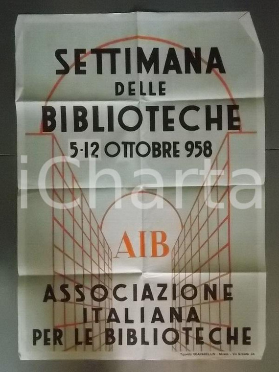 1958 MILANO Settimana delle Biblioteche Associazione Nazionale AIB *Manifesto