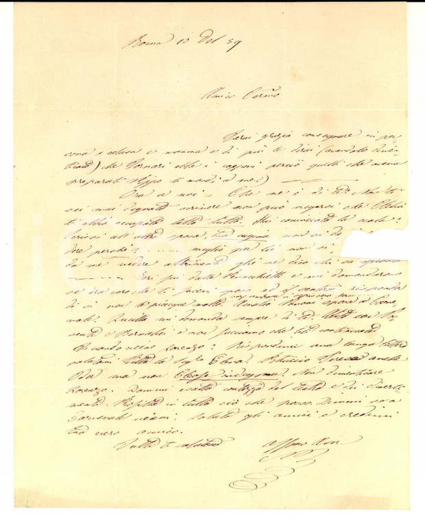 1859 ROMA Nicola FEDELI a un amico prossimo al matrimonio *Lettera
