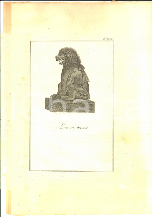 1800 ca VOYAGE DANS L'INTERIEUR DE LA CHINE Lion en bronze *Gravure TARDIEU