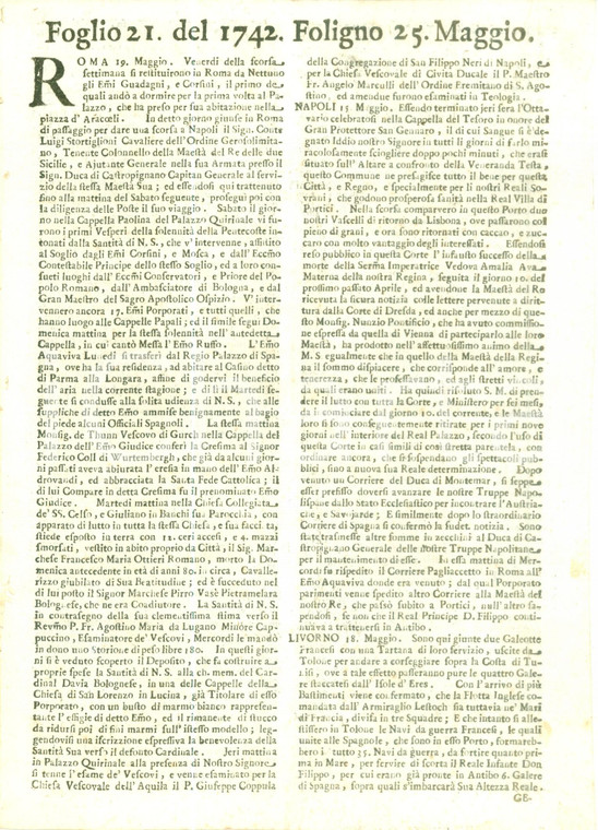 1742 GIORNALE DI FOLIGNO n. 21 Si scioglie il sangue di SAN GENNARO