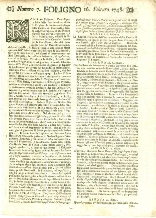 1748 GIORNALE DI FOLIGNO n. 7 Paesani genovesi scendono con soldati francesi
