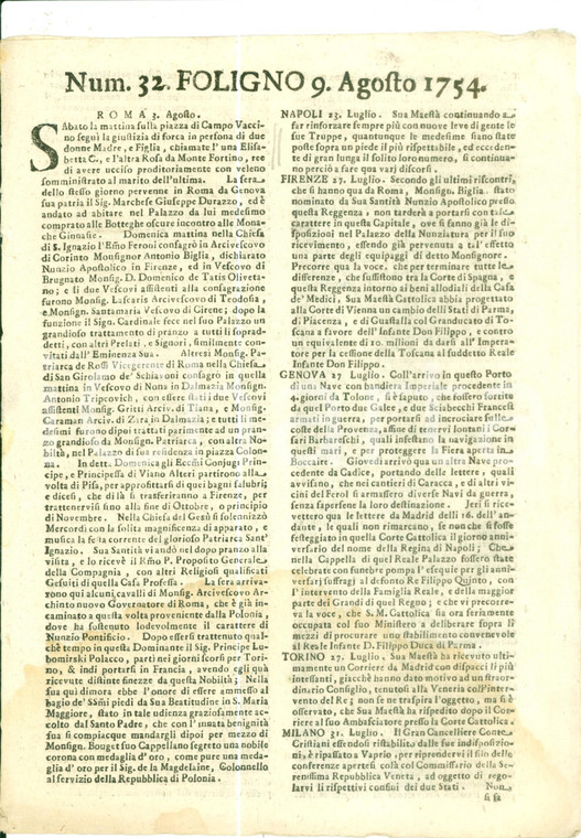 1754 GIORNALE DI FOLIGNO n. 32 Ostilità indiani canadesi alle frontiere VIRGINIA