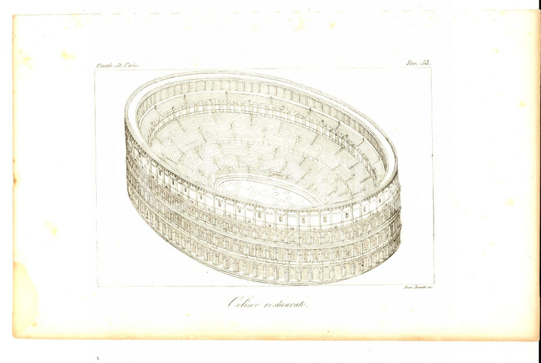 1845 Cesare CANTU' Coliseo restaurato *Stampa da Storia Universale 23x14 cm