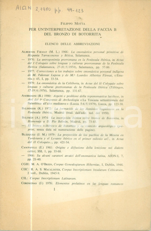 1980 Filippo MOTTA Per un'interpretazione della faccia B del Bronzo di BOTORRITA