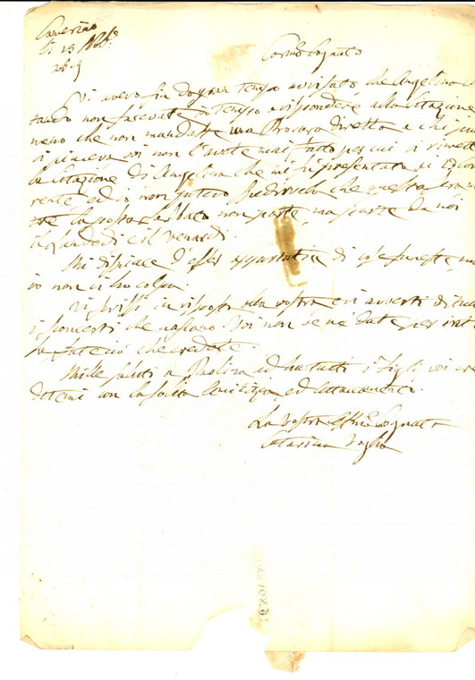 1819 CAMERINO (MC) Lettera nobile Caterina VOGLIA sull'invio di una citazione
