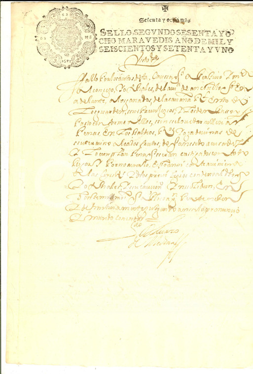 1671 CASTILLA ESPANA Documento di licenza *Scrivano Lorenzo DE MEDINA