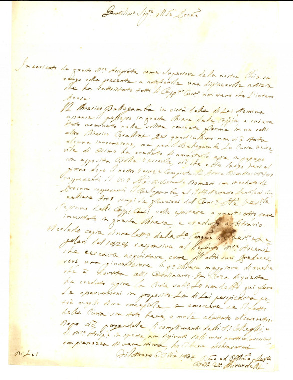 1834 FILOTTRANO (AN) Canonico Bernardo GHIRARDELLI sul chierico BELLAGAMBA