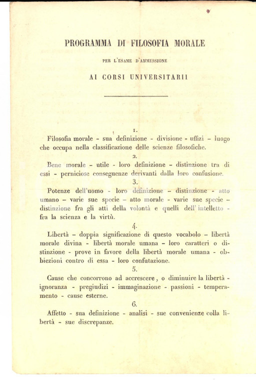 1863 UNIVERSITA' DI TORINO Programma di filosofia morale per l'ammissione