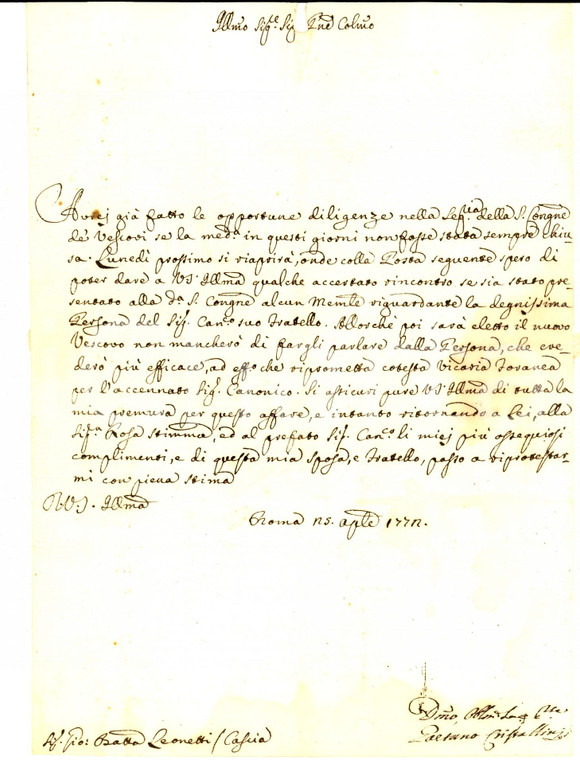 1772 ROMA Gaetano CRISTALLINI attende il nuovo vescovo per una raccomandazione