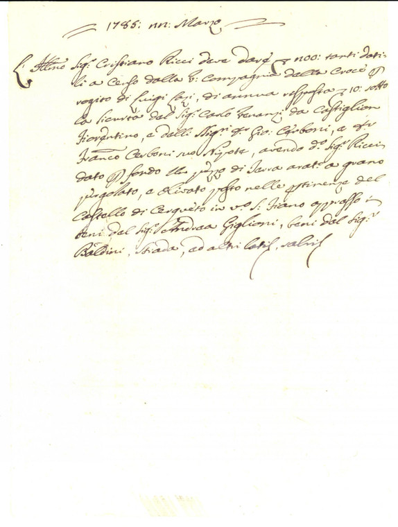 1785 CERQUETO (PG) Censo Cristiano RICCI su terra COMPAGNIA DELLA CROCE