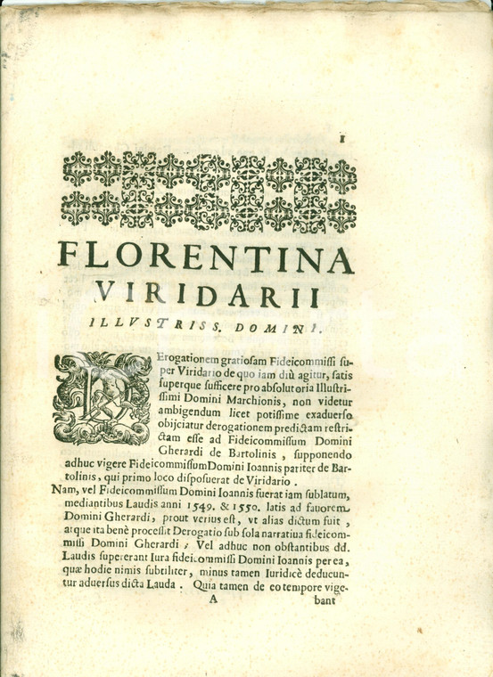 1684 FIRENZE Vendita giardino BARTOLINI a Chiappino VITELLI con diavolo