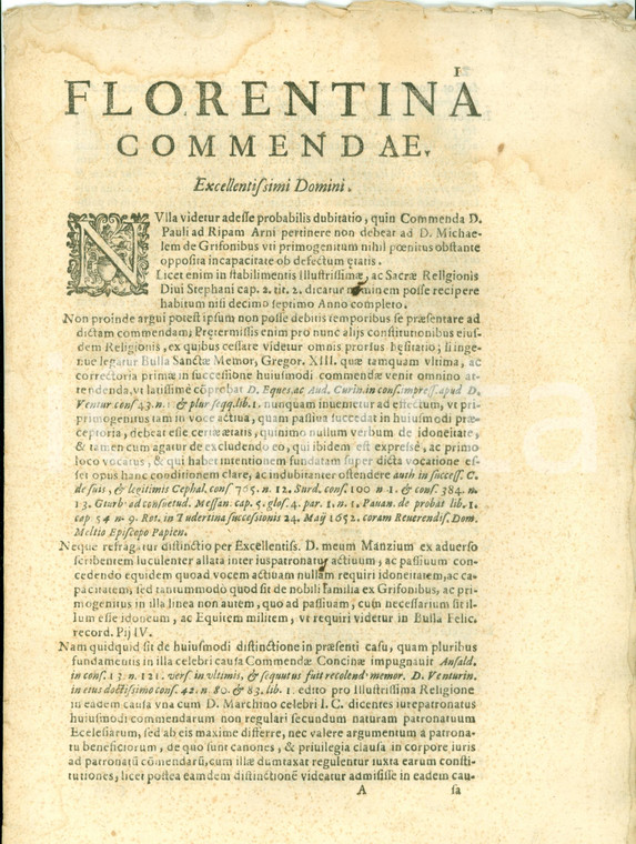 1666 PISA Commenda SAN PAOLO A RIPA D'ARNO spetta a Michele GRIFONI 12 pagine