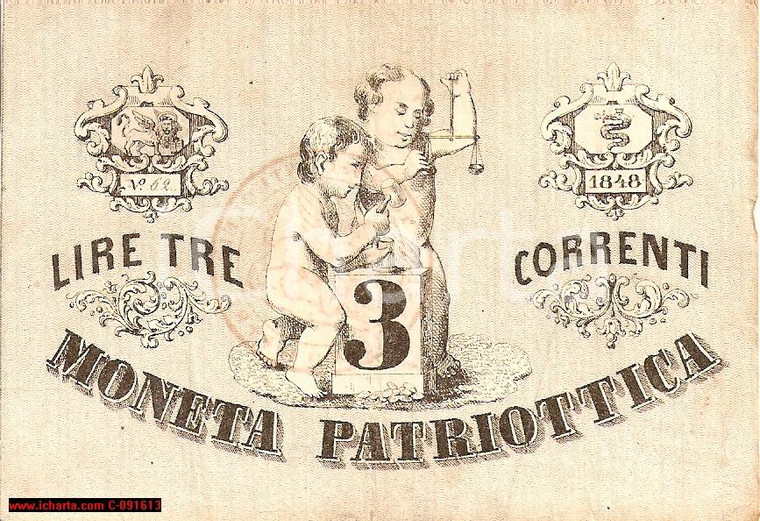 1848 VENEZIA Lire 3 correnti MONETA PATRIOTTICA