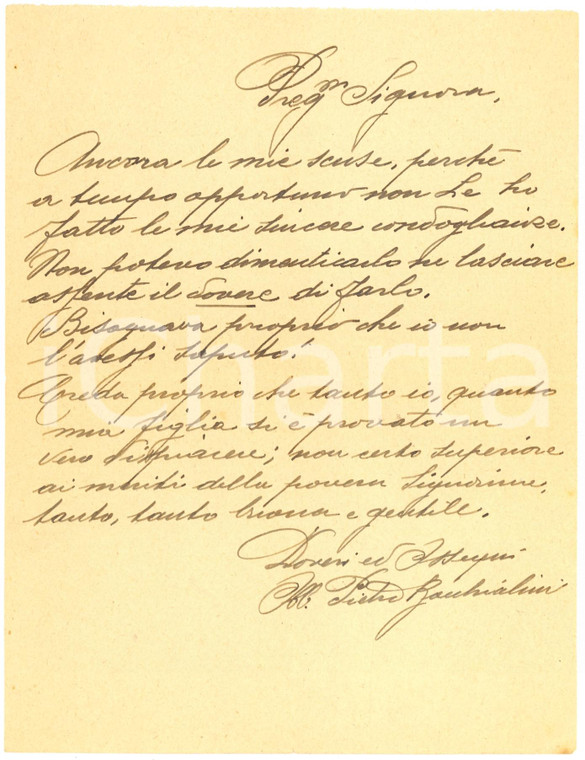 1920 ca PARMA Condoglianze dell'editore Pietro BOCCHIALINI Autografo