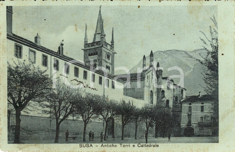 1916 SUSA (TO) Antiche Torri e Cattedrale *Cartolina FP
