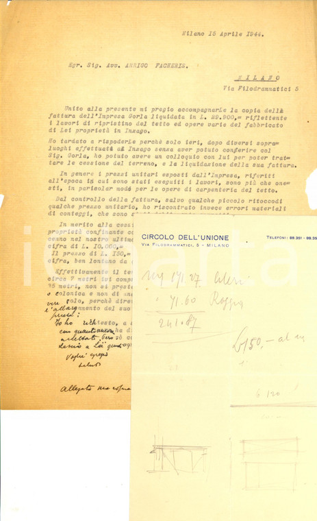 1944 MILANO Trattative su terre console Arrigo FACHERIS