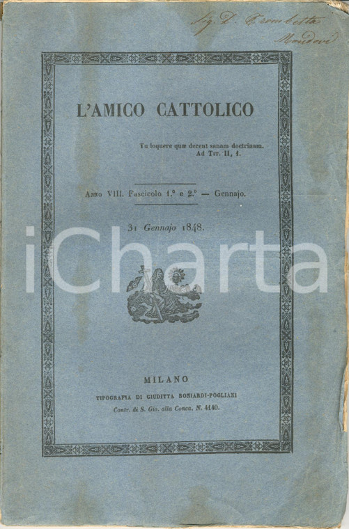 1848 L'AMICO CATTOLICO Moti risorgimentali in Europa *Rivista
