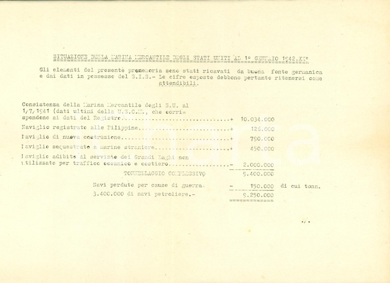1942 WW2 Informazioni tedesche su marina mercantile USA