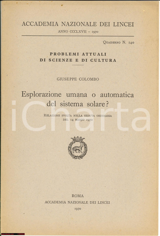 1970 Giuseppe COLOMBO Esplorazione umana sistema solare