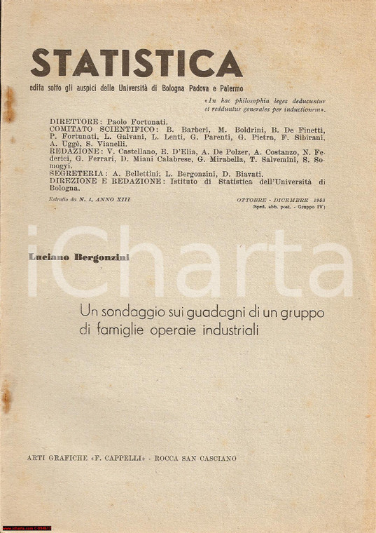 1953 Luciano BERGONZINI Guadagni medi famiglie operaie