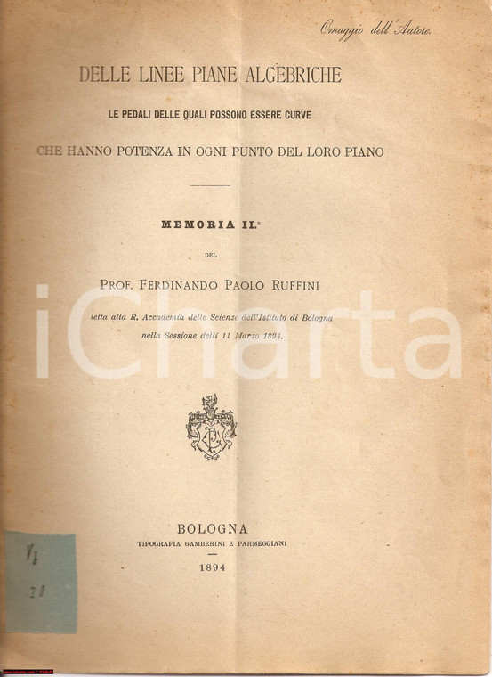 1894 LINEE PIANE algebriche Ferdinando RUFFINI secondo