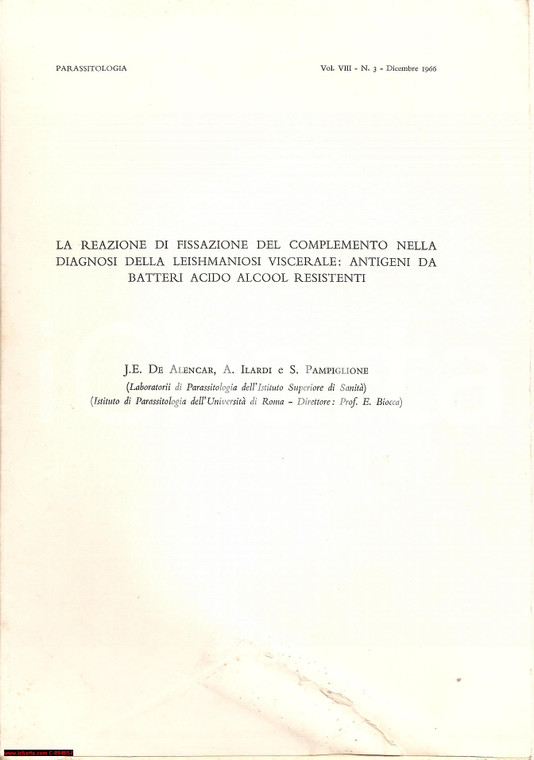 1966 ALENCAR ILARDI PAMPIGLIONE Reazione Leishmaniosi