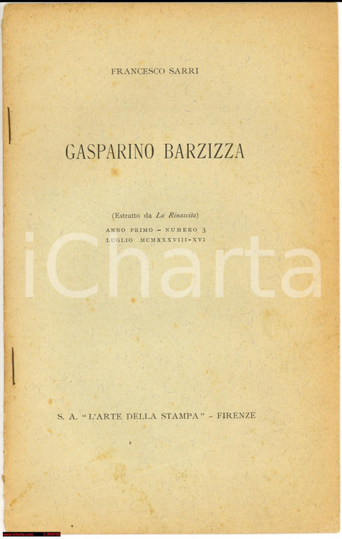 1938 FIRENZE Francesco SARRI Gasparino Barzizza