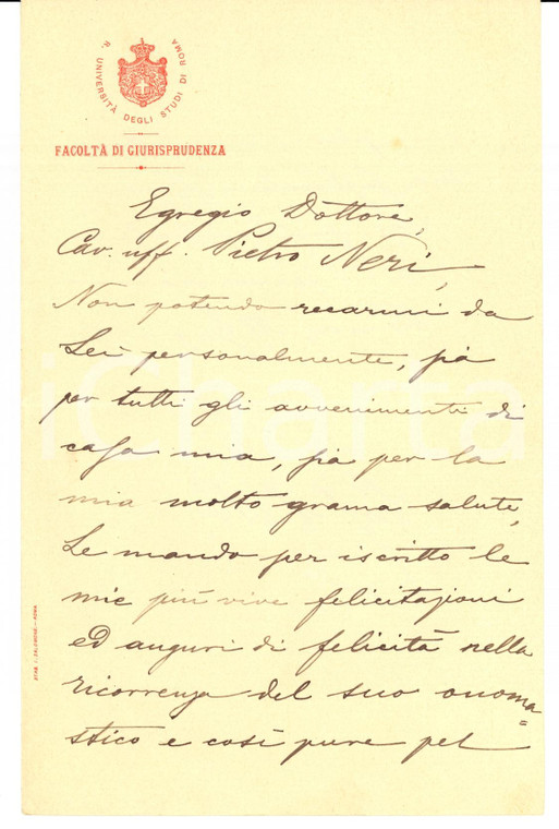 1911 Regia Università di ROMA Prof. Alessandro DE BRUN Autografo