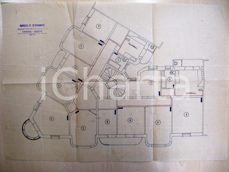 1928 SAVONA via BOSELLI Ditta Angelo D'AMORE Casa BOZZANO Planimetria 65 x 47 cm