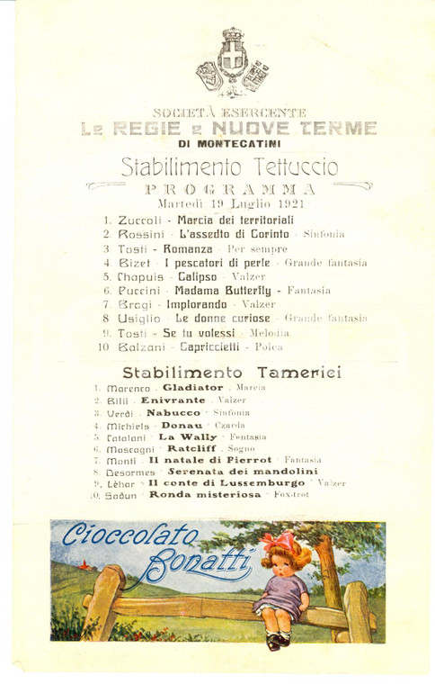 1921 MONTECATINI TERME (PT) Stabilimento TETTUCCIO e RINFRESCO *Programma