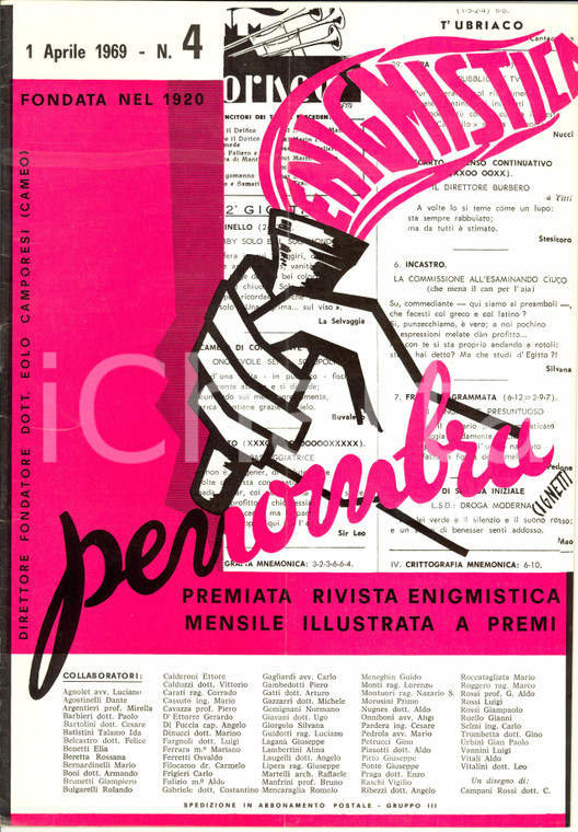 1969 PENOMBRA Rivista Enigmistica mensile dir. EOLO CAMPORESI - n°4