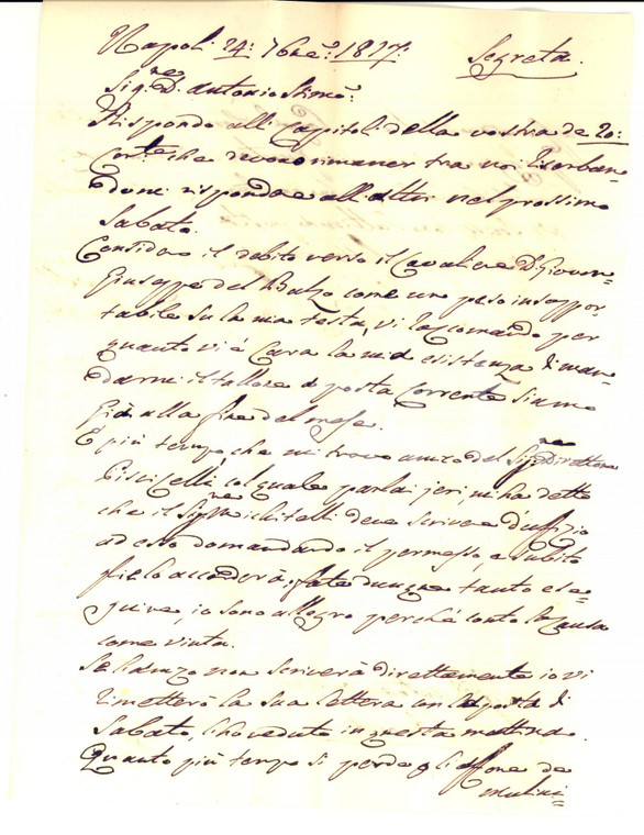 1817 NAPOLI Lettera segreta don Francesco di PAOLA principe di Acaia *AUTOGRAFO