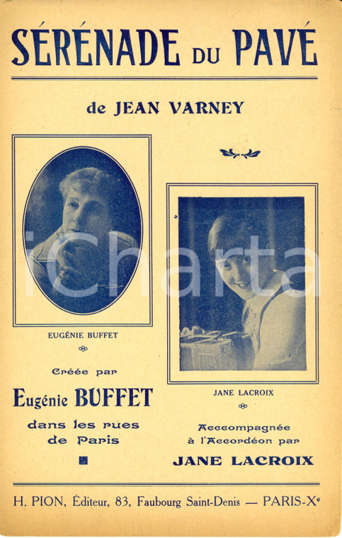 1930 ca Jean VARNEY La Serenade du Pavé, con E. BUFFET, J. LACROIX *Spartito