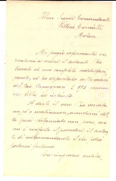 1910 GENOVA Il sestante del comandante TORNIELLI mi porterà fortuna *Lettera